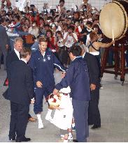 England's soccer team arrives in Awajishima Island
